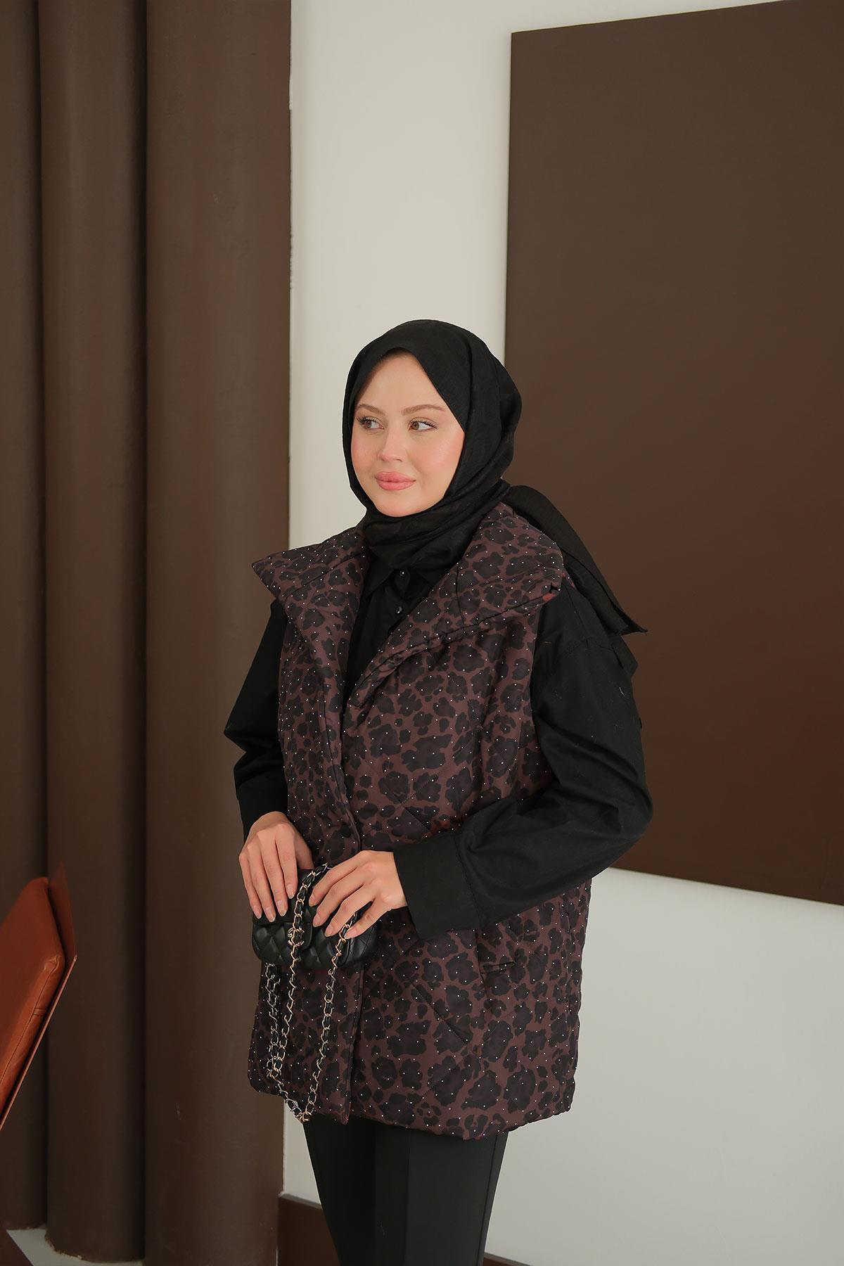 Taş Detay Yelek Kahverengi