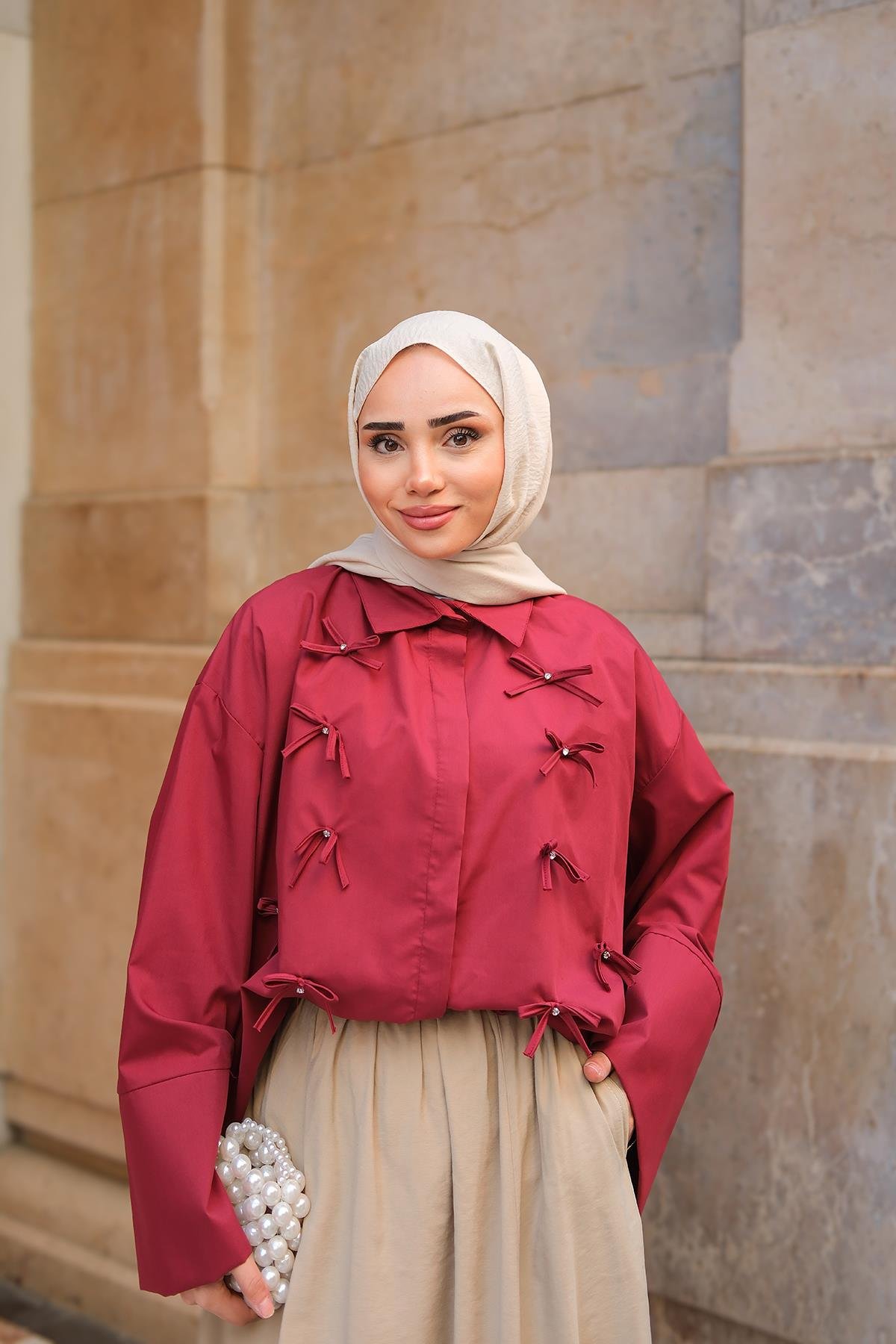 Taş Fiyonk Gömlek Bordo