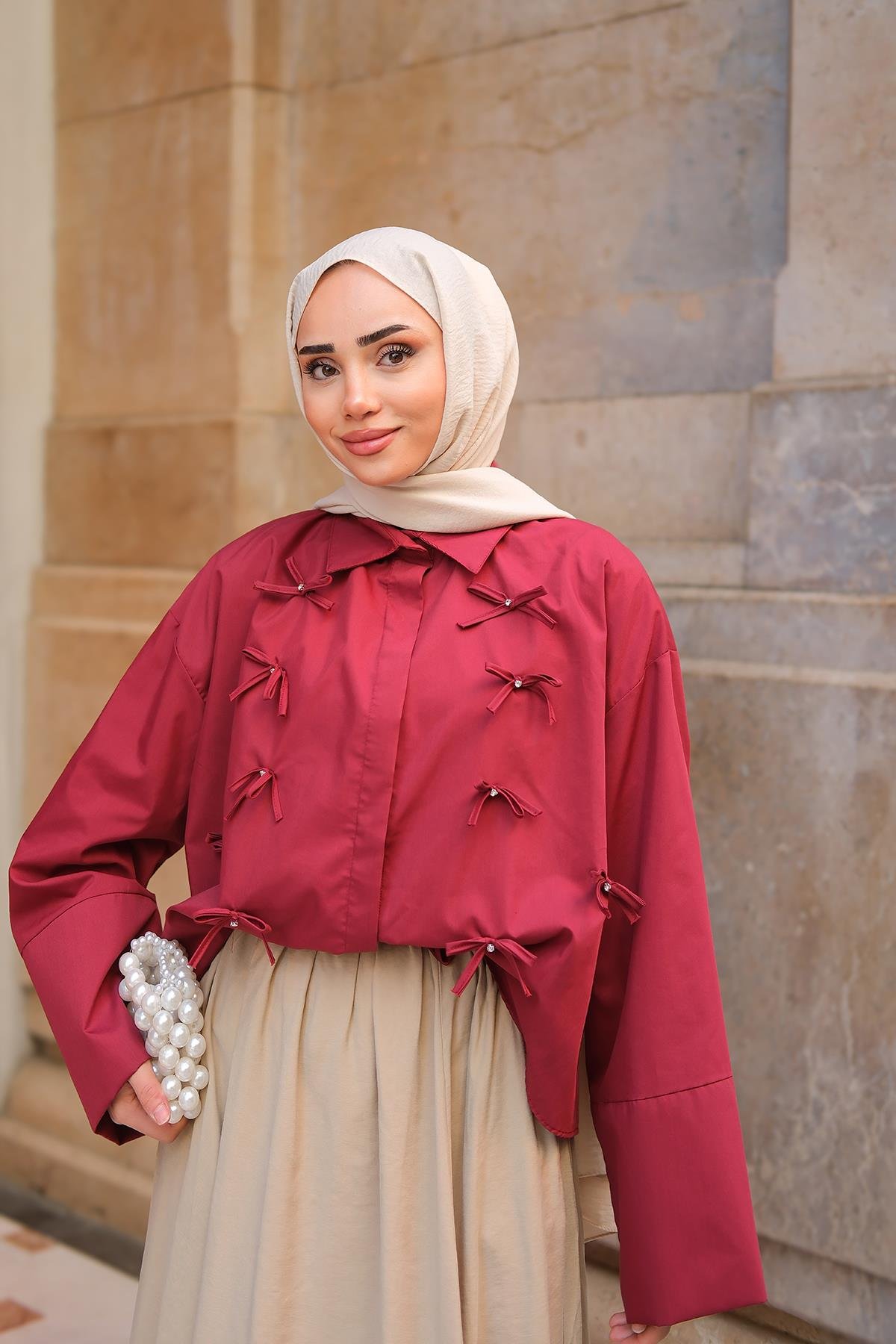 Taş Fiyonk Gömlek Bordo