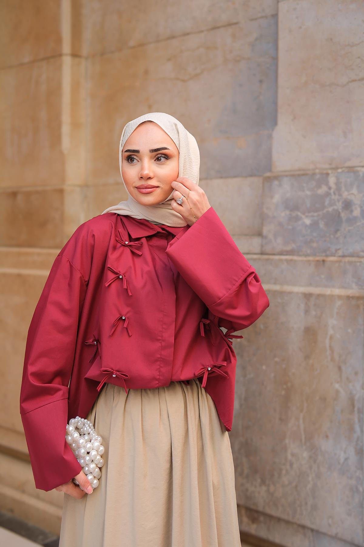 Taş Fiyonk Gömlek Bordo