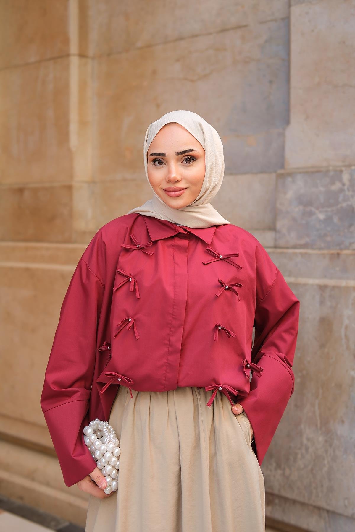 Taş Fiyonk Gömlek Bordo