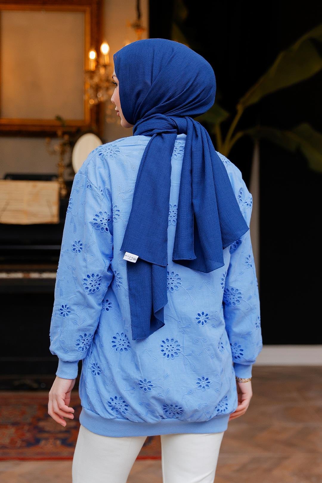 Taş İşlemeli Brode Hırka Mavi