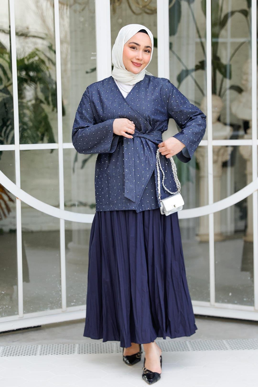 Taş Ve Yan Detaylı Kot Ceket Lacivert