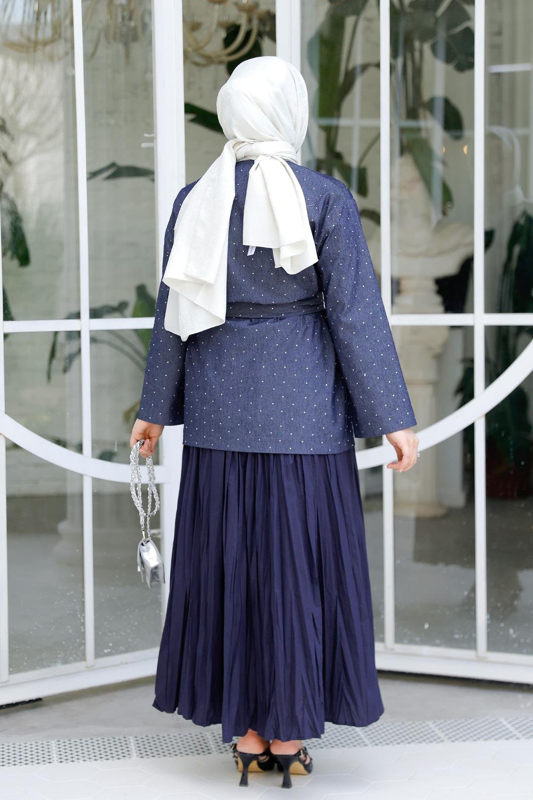 Taş Ve Yan Detaylı Kot Ceket Lacivert