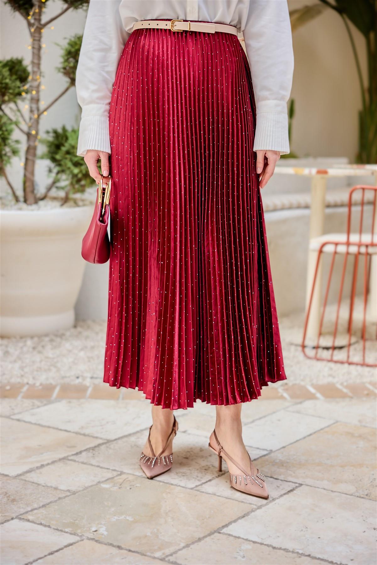 Taşlı Kraş Etek Bordo