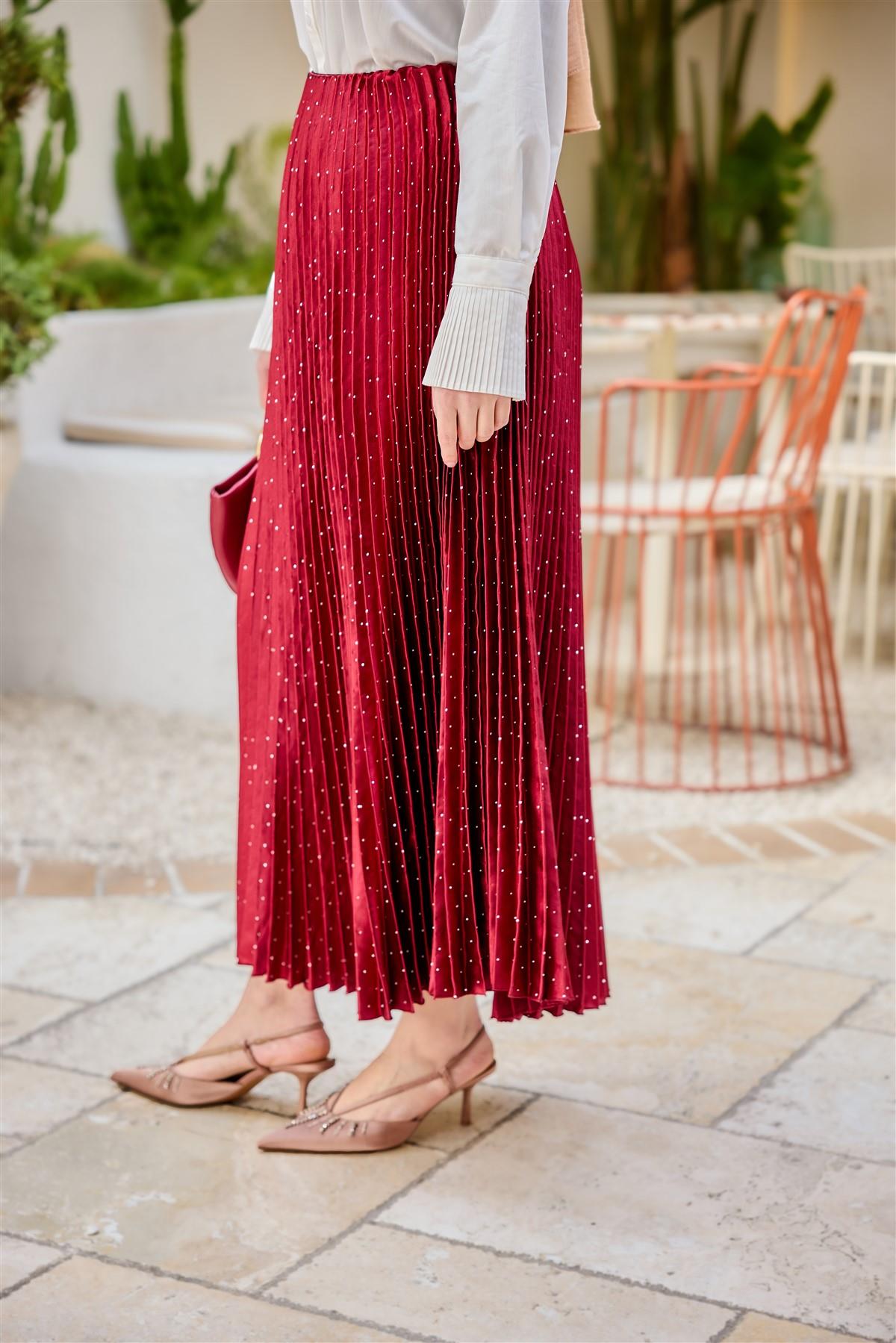 Taşlı Kraş Etek Bordo