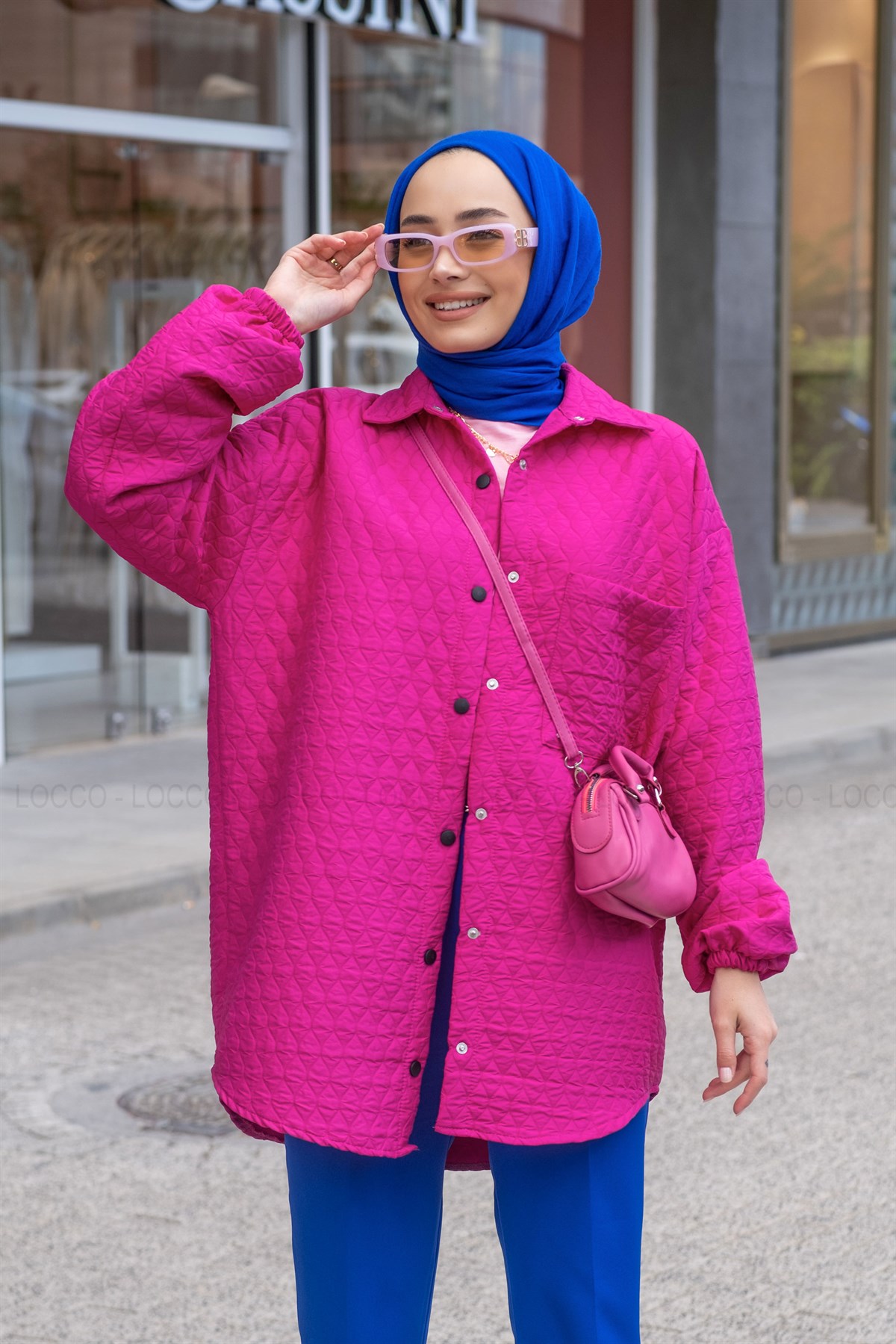 Uygun Fiyatlı TEK CEPLI KAPITONE GOMLEK FUSYA | Loccomoda.com 