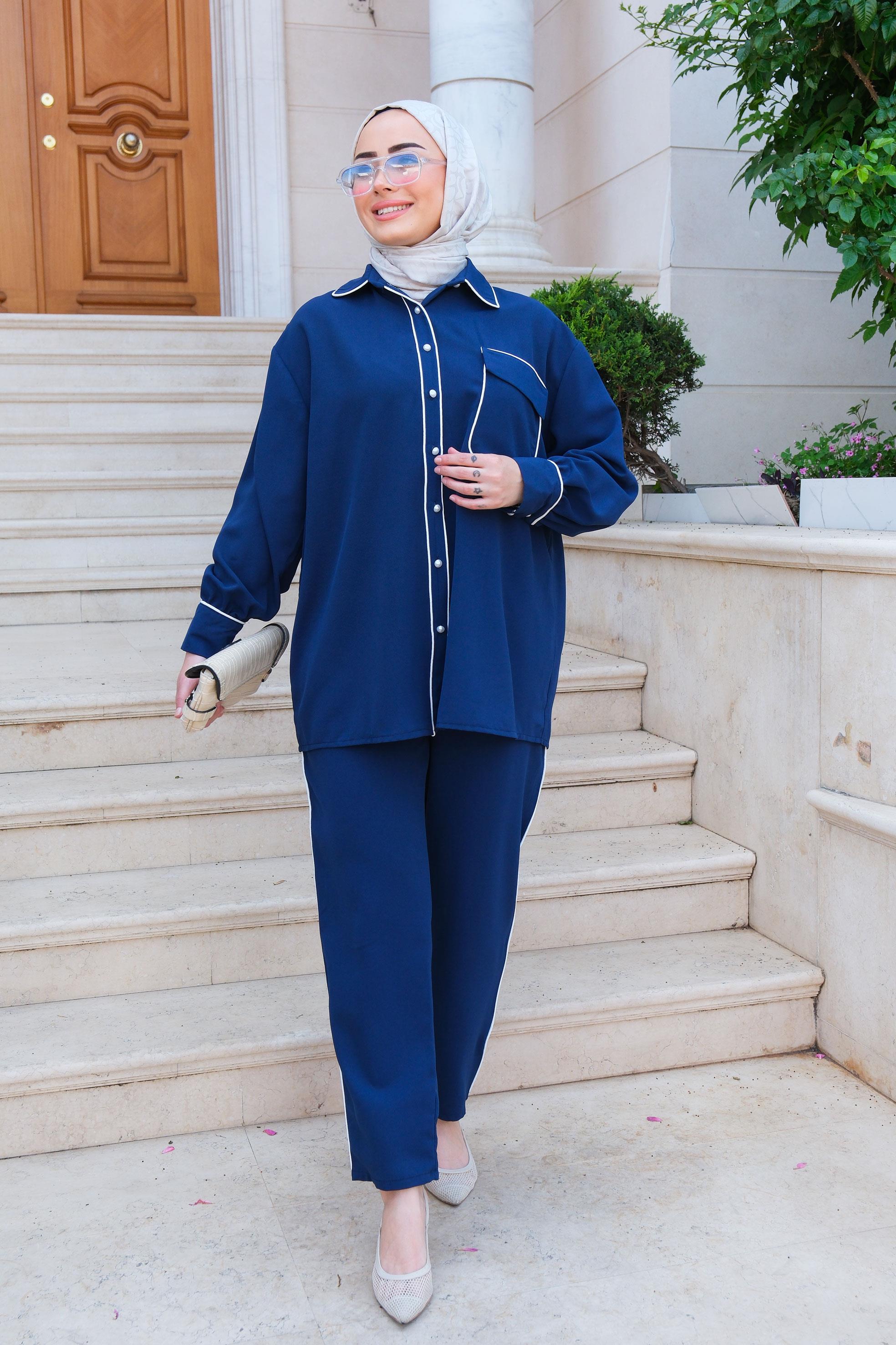 Tek Cepli Şerit Detay İkili Takım Lacivert