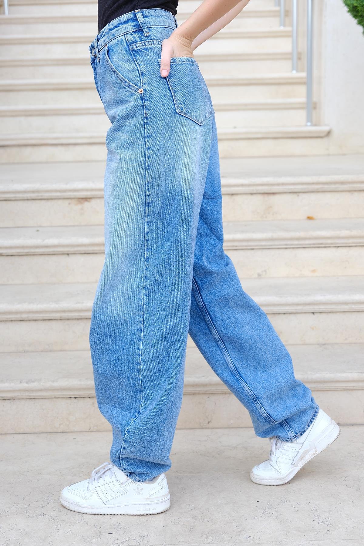 Tint Yıkama Detaylı Baggy Pantolon  Mavi