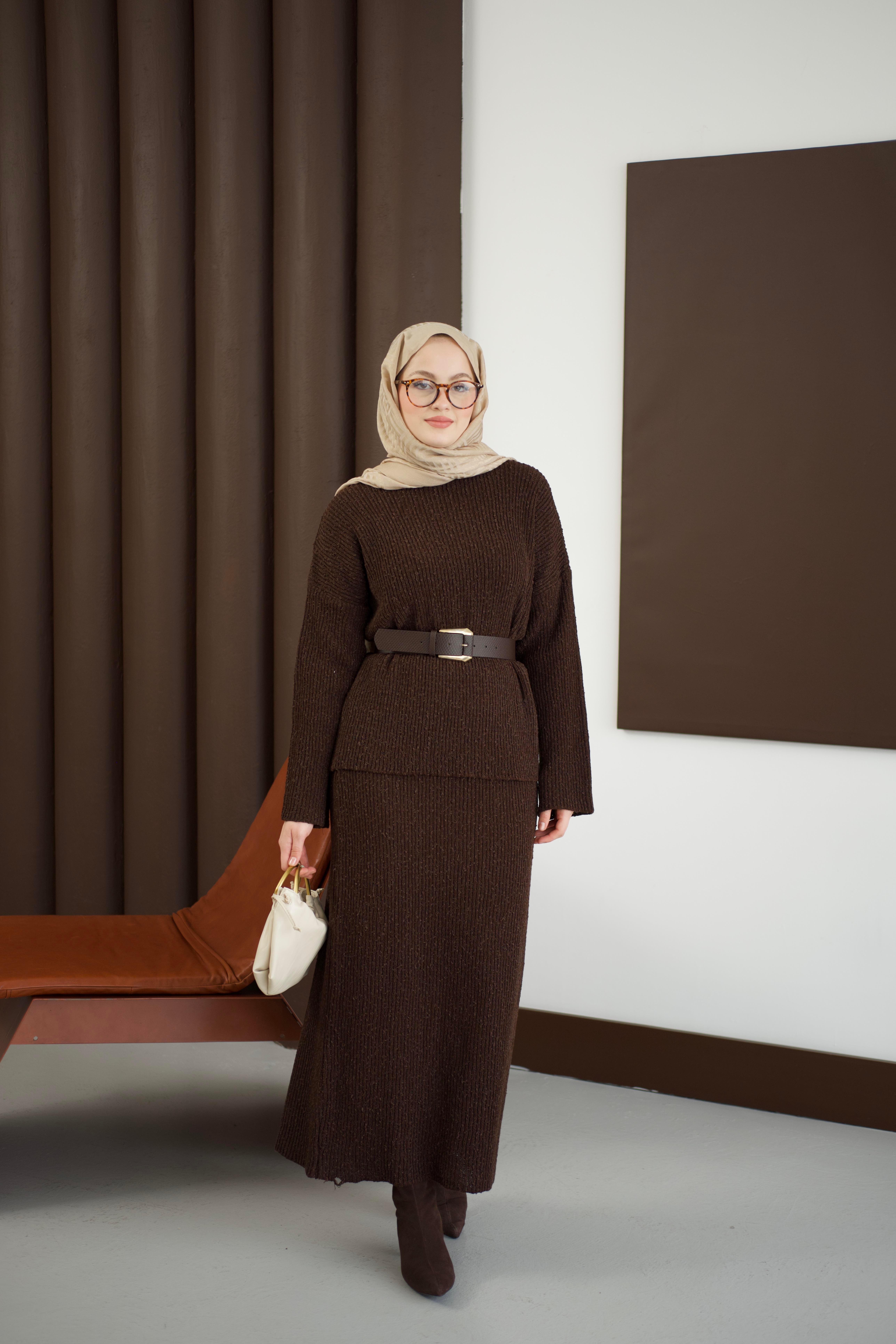 Triko Etekli Takım Kahverengi