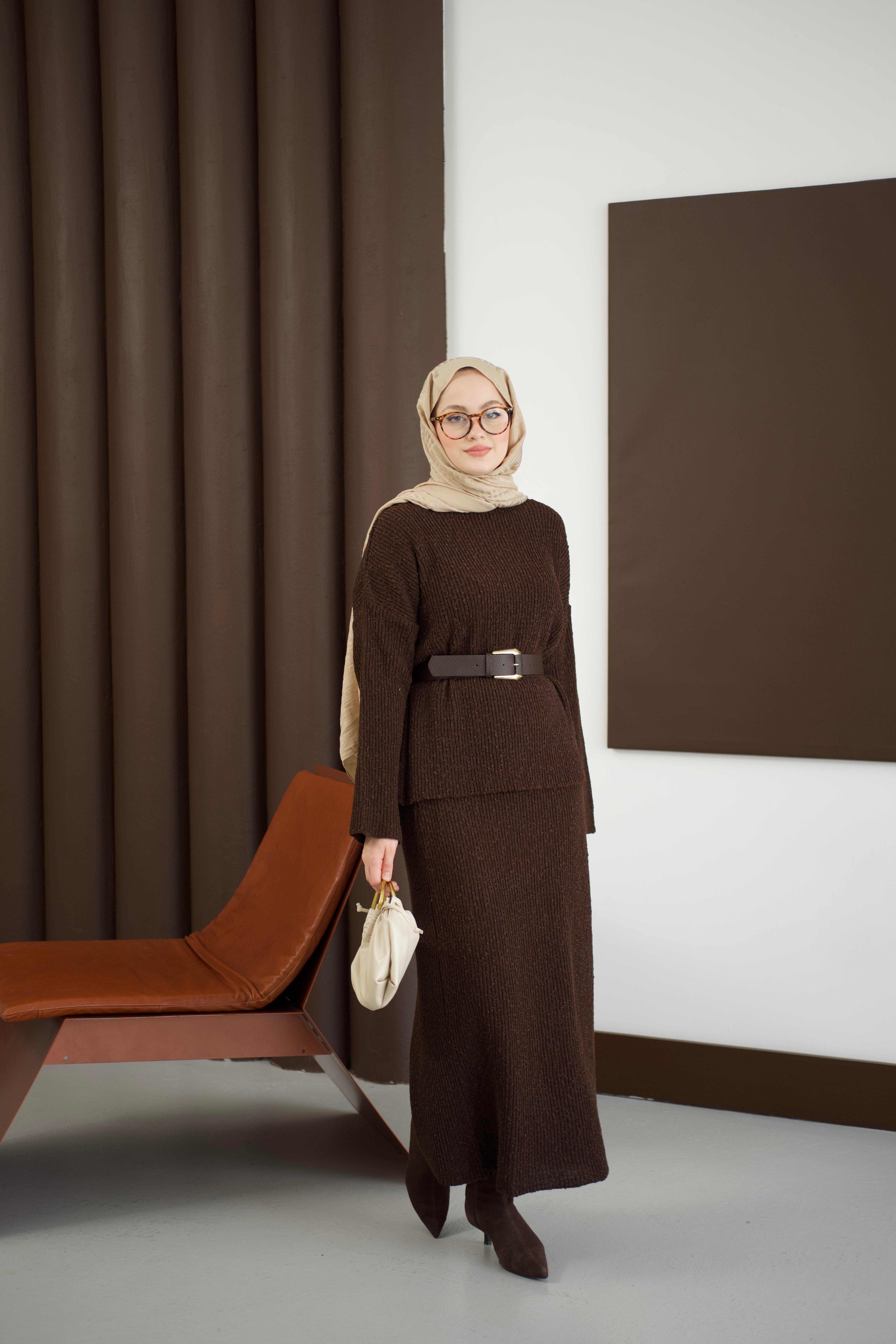 Triko Etekli Takım Kahverengi