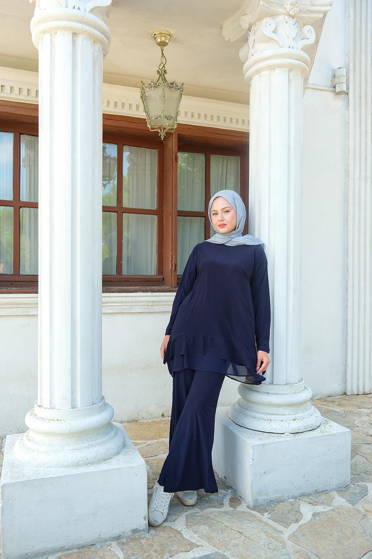 Tül Detay İkili Takım Koyu Lacivert