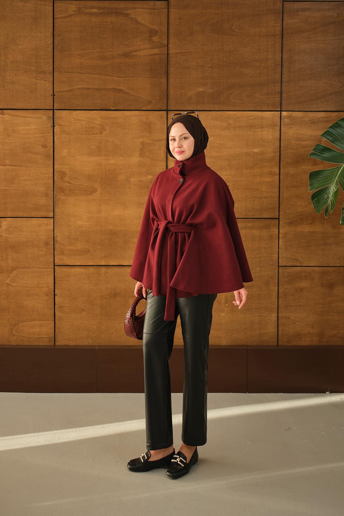 Üç Düğme Detay Panço Bordo