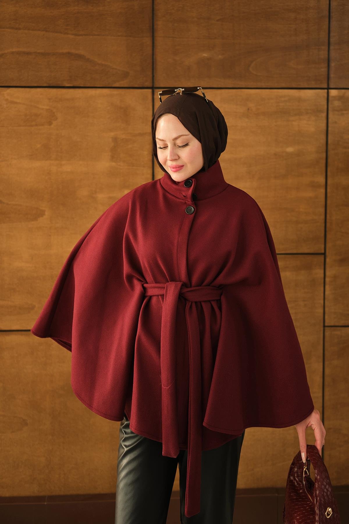 Üç Düğme Detay Panço Bordo