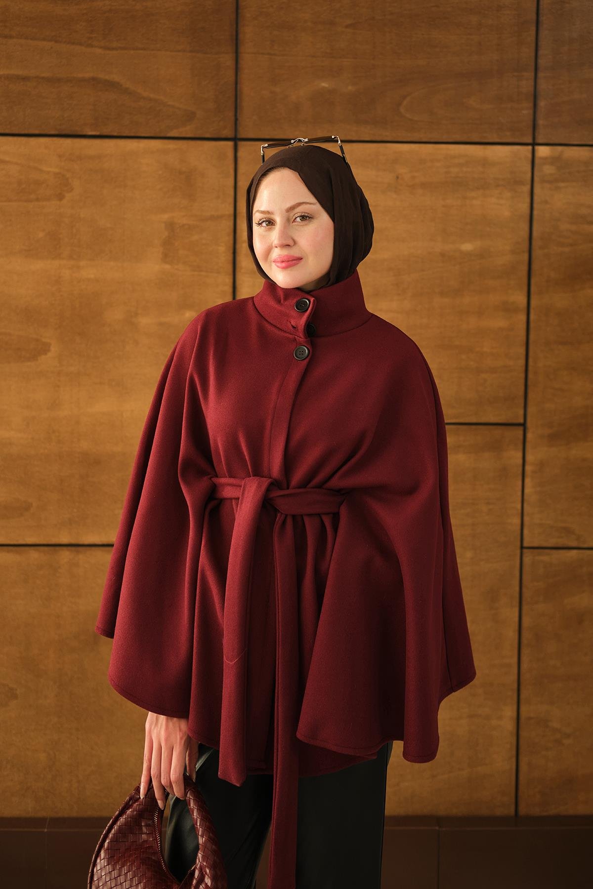 Üç Düğme Detay Panço Bordo