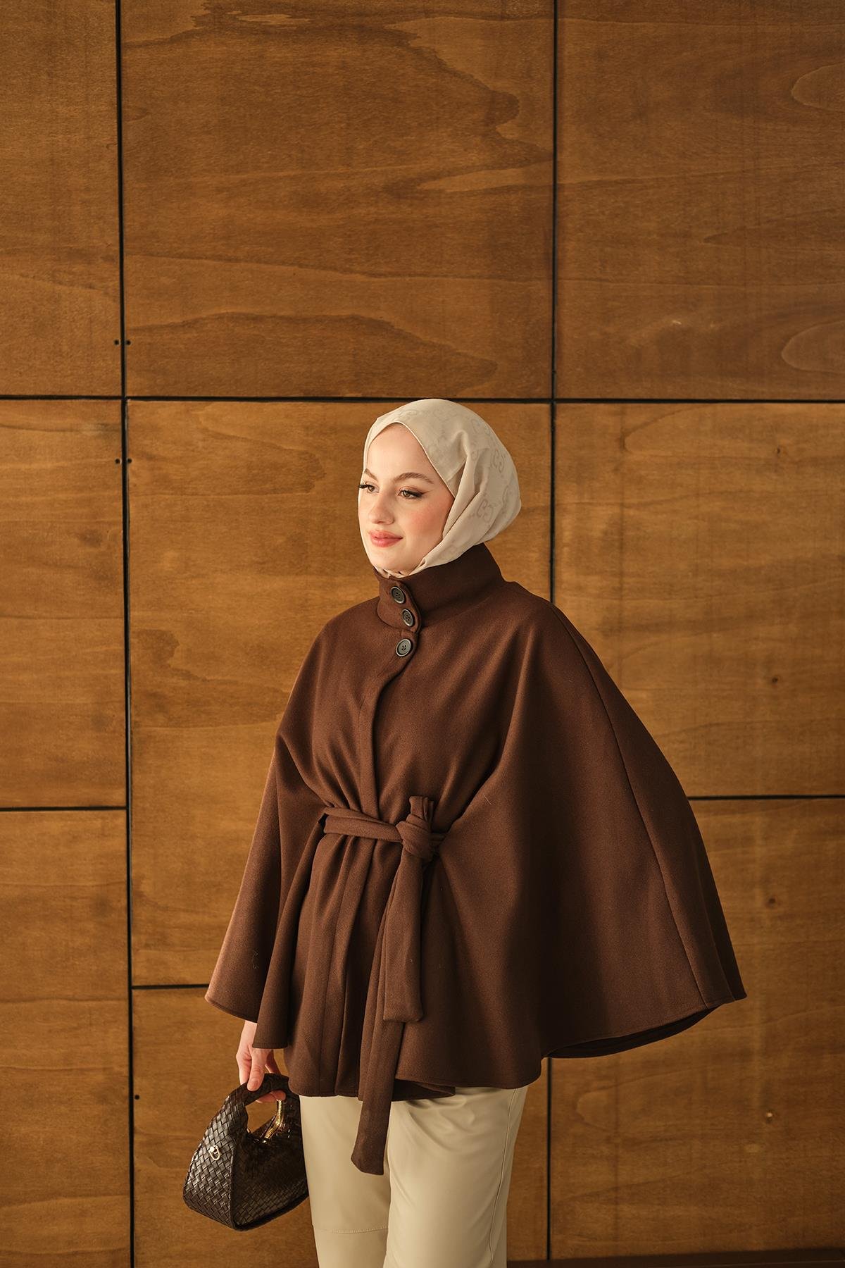 Üç Düğme Detay Panço Kahverengi