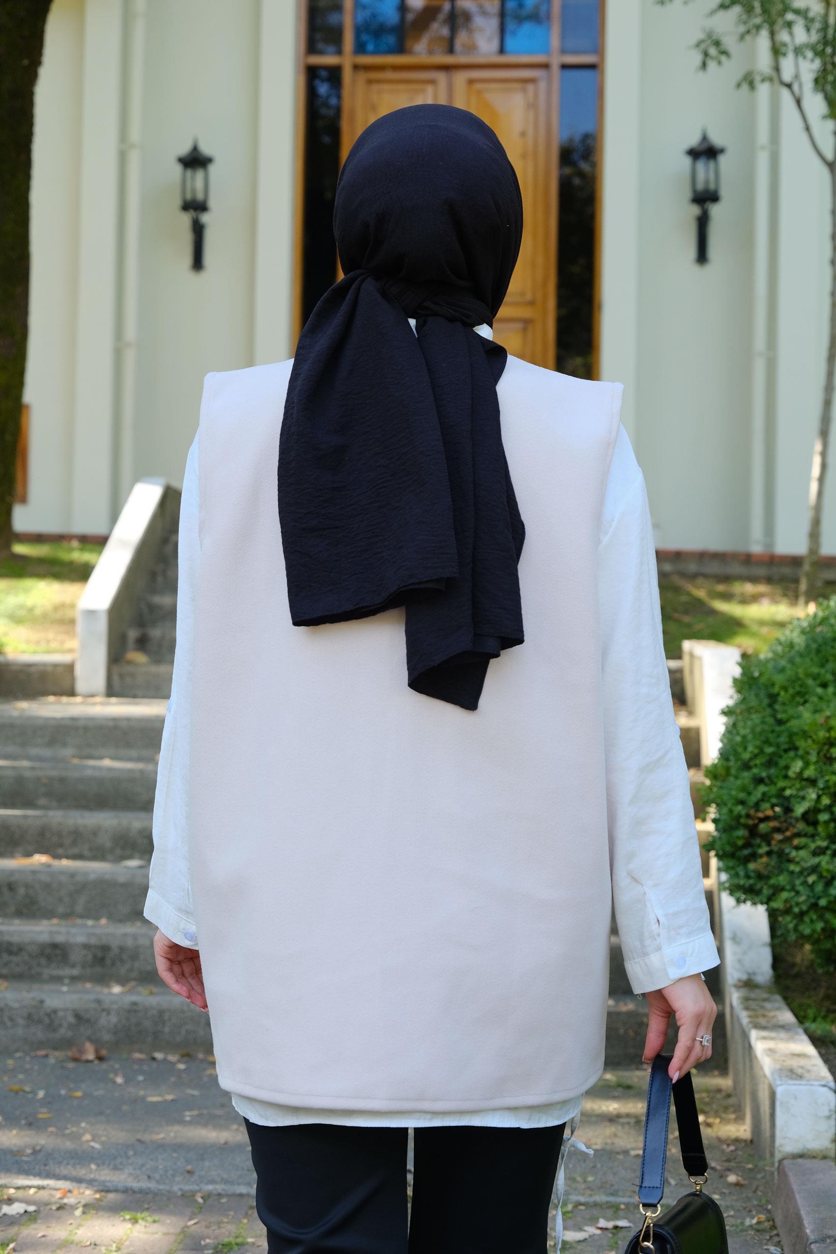 V Detay Süveter Krem