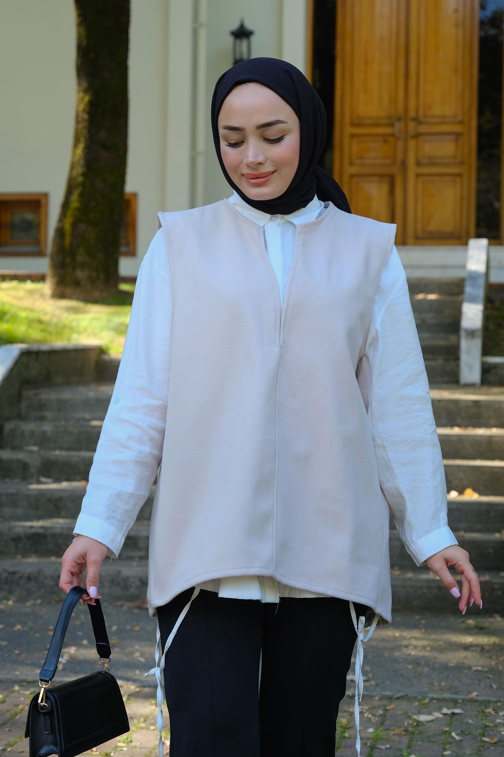 V Detay Süveter Krem