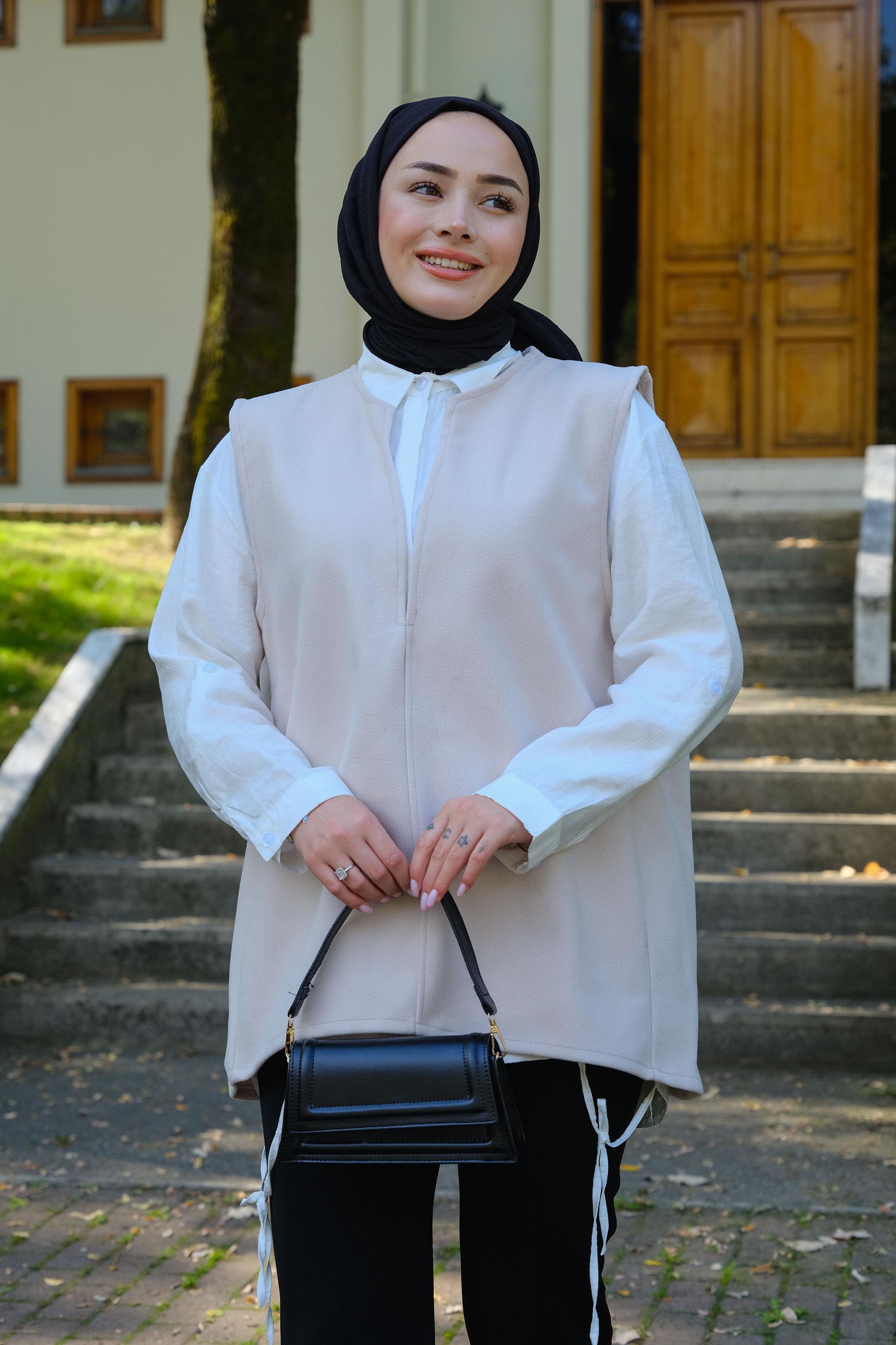 V Detay Süveter Krem