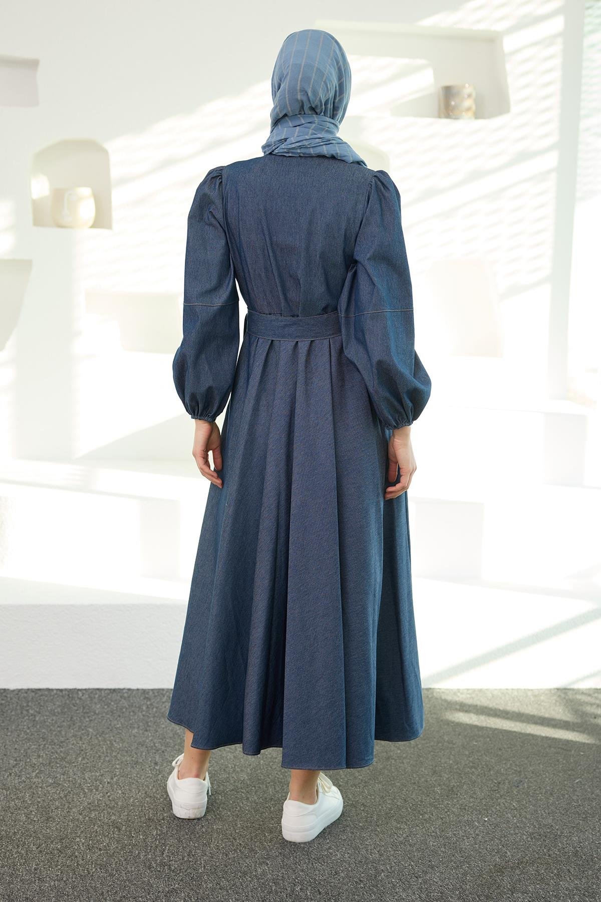 V Yaka Kot Elbise Koyu Mavi