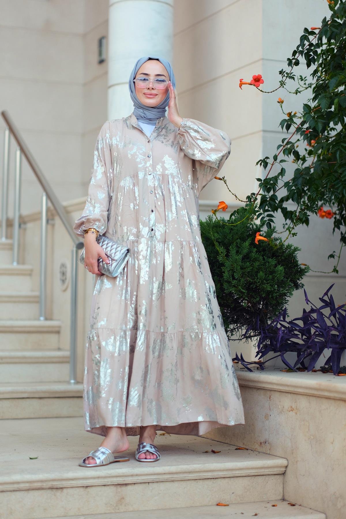 Varak Desen Elbise vizon-gri