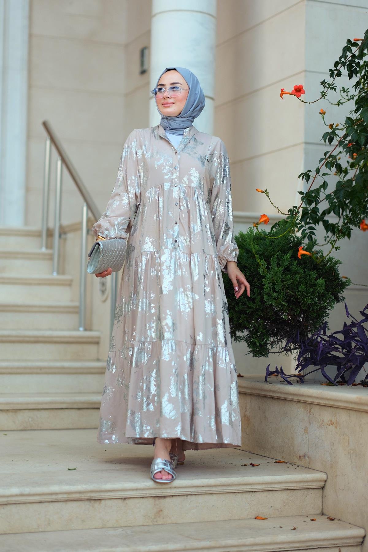 Varak Desen Elbise vizon-gri