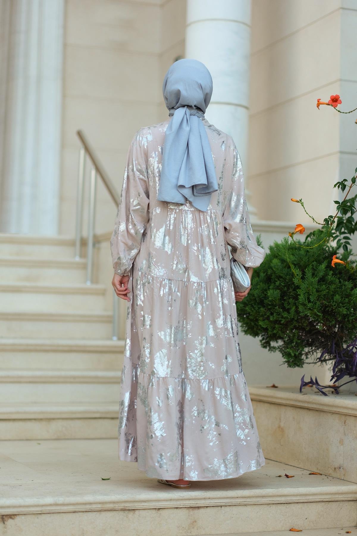 Varak Desen Elbise vizon-gri