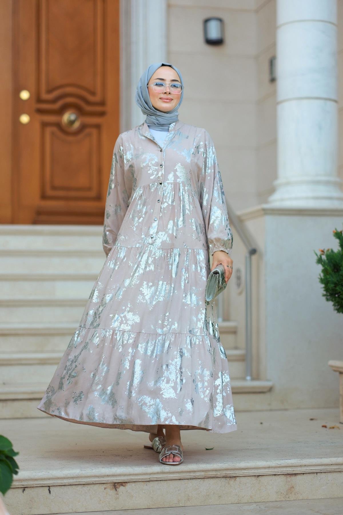 Varak Desen Elbise vizon-gri