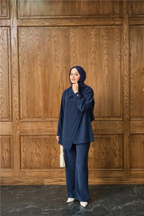 Yan Düğme Detay Takım Lacivert