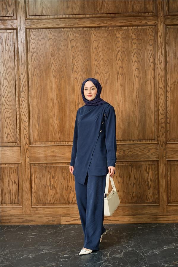Yan Düğme Detay Takım Lacivert