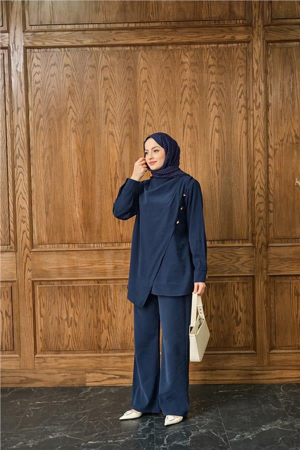 Yan Düğme Detay Takım Lacivert