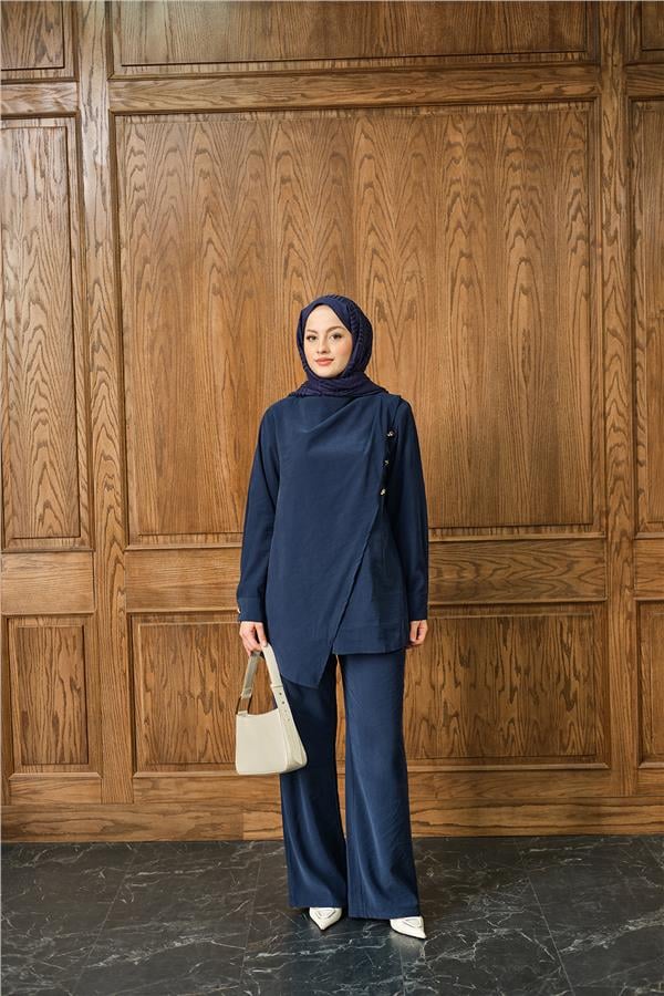Yan Düğme Detay Takım Lacivert