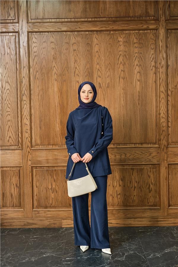 Yan Düğme Detay Takım Lacivert