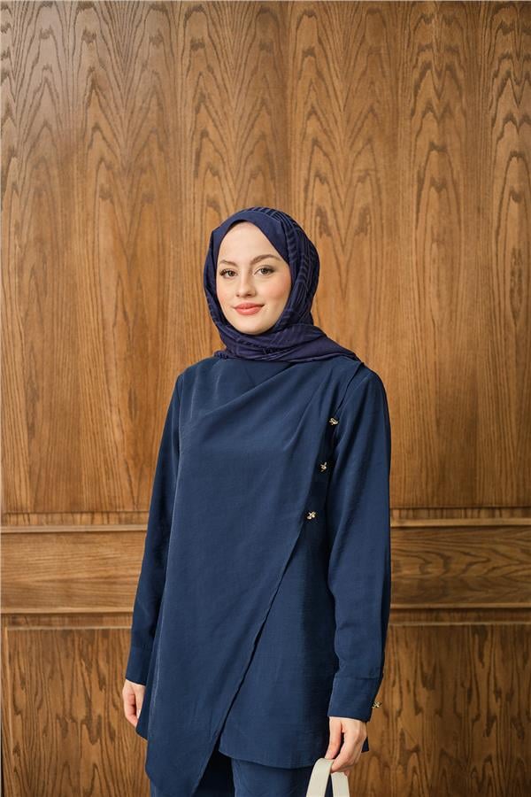 Yan Düğme Detay Takım Lacivert