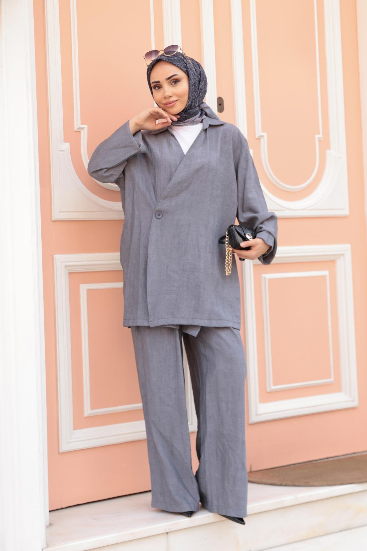 Yan Düğme Detaylı Takım Antrasit