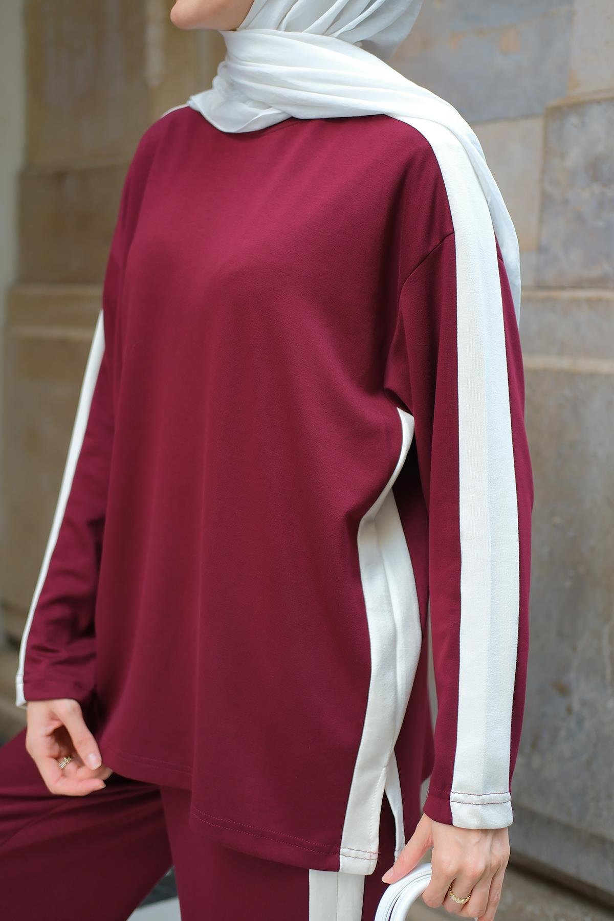 Yan Şerit Detay İkili Takım Bordo