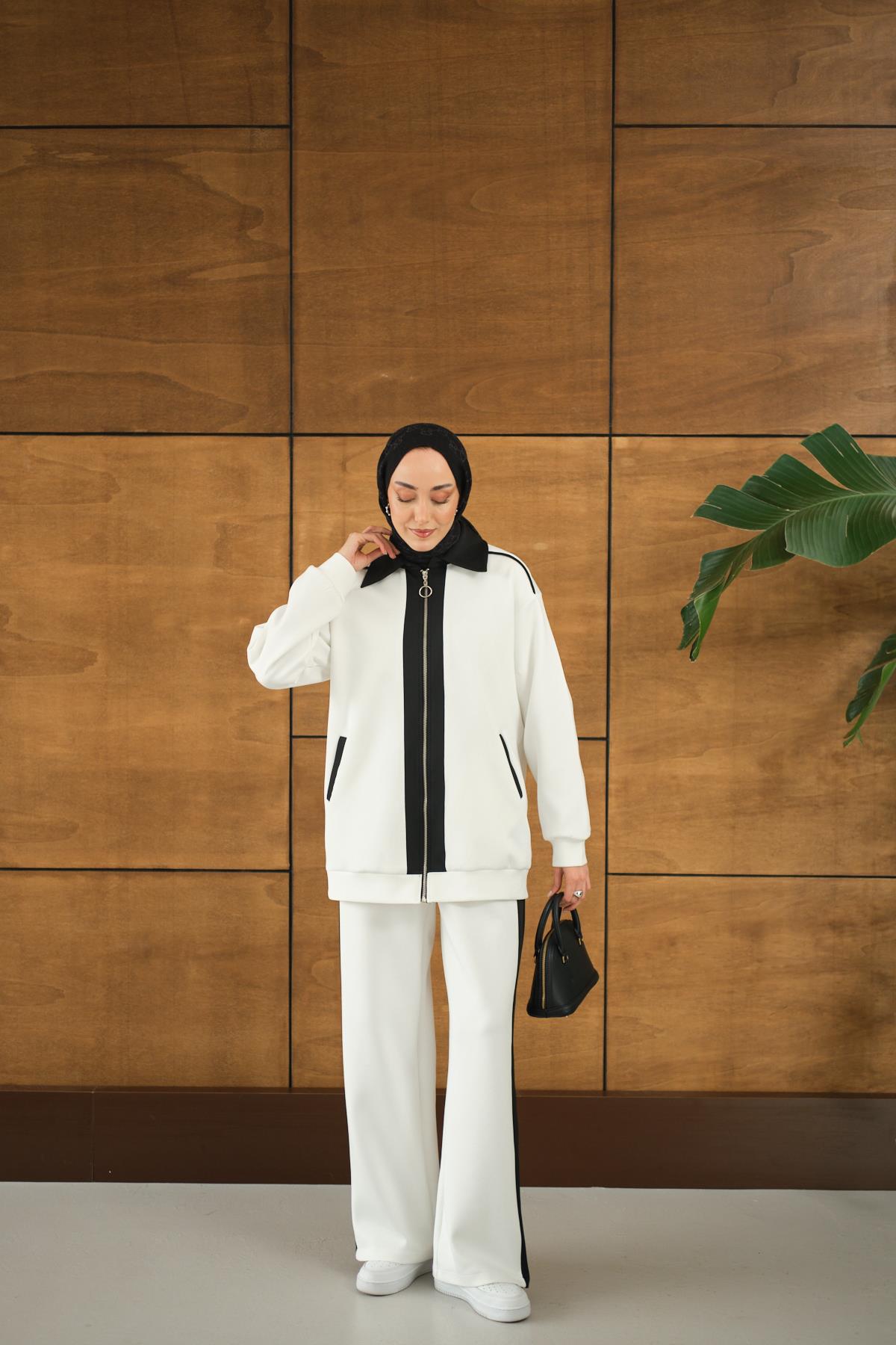 Yan Şeritli İkili Takım Beyaz