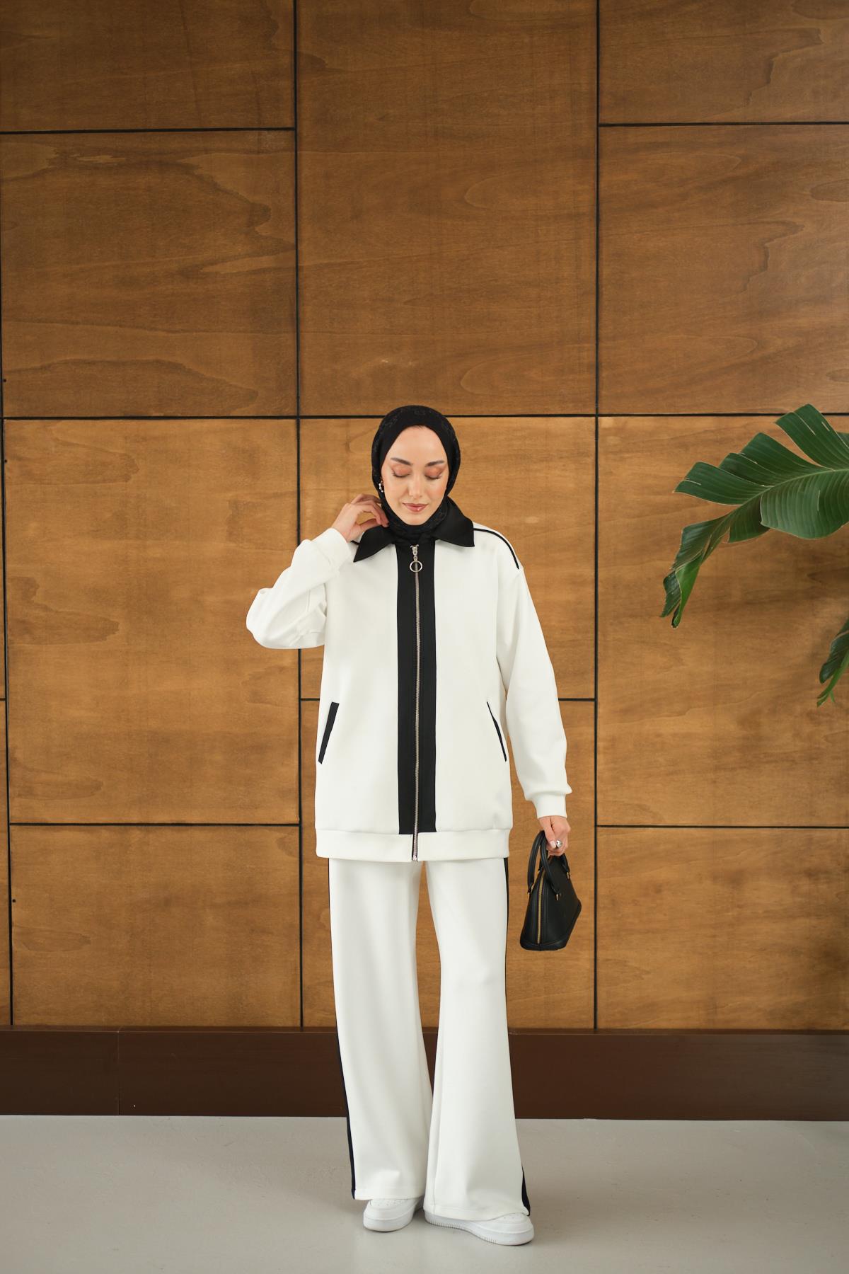 Yan Şeritli İkili Takım Beyaz