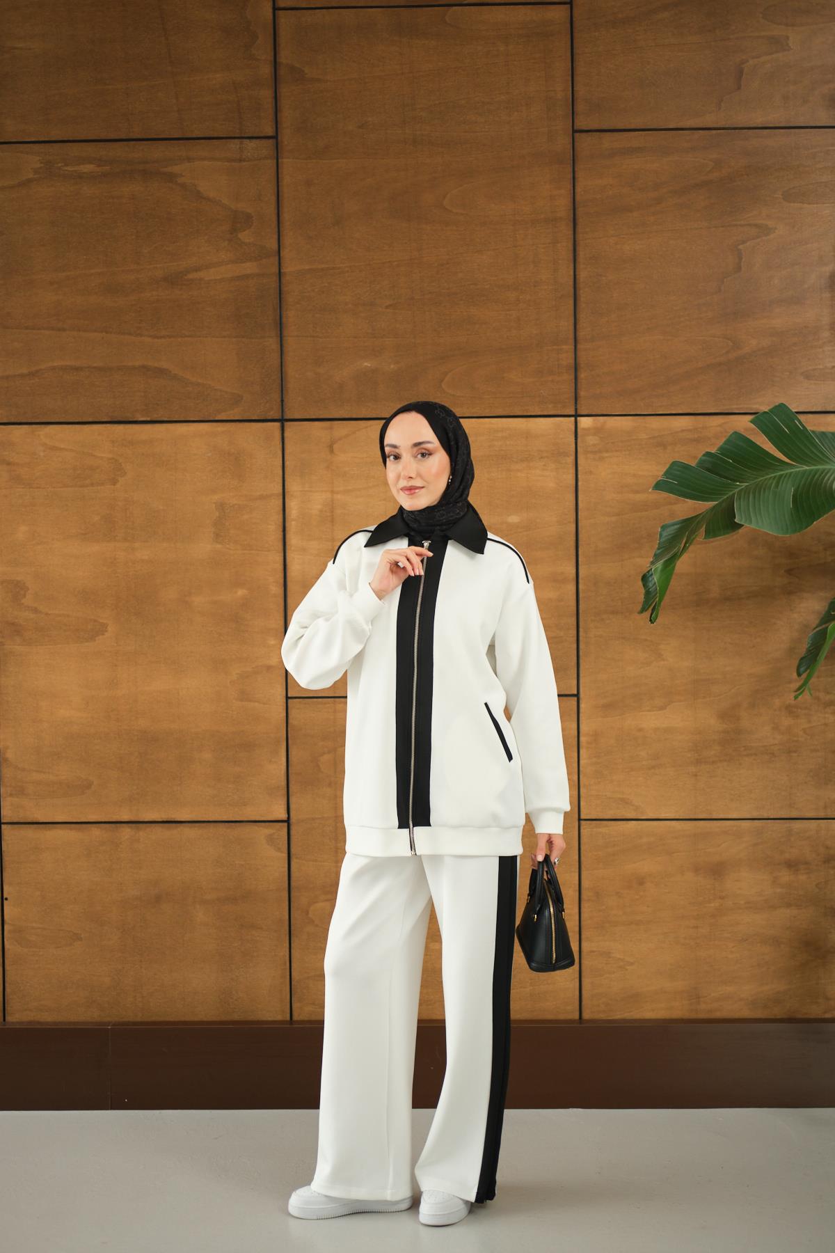 Yan Şeritli İkili Takım Beyaz