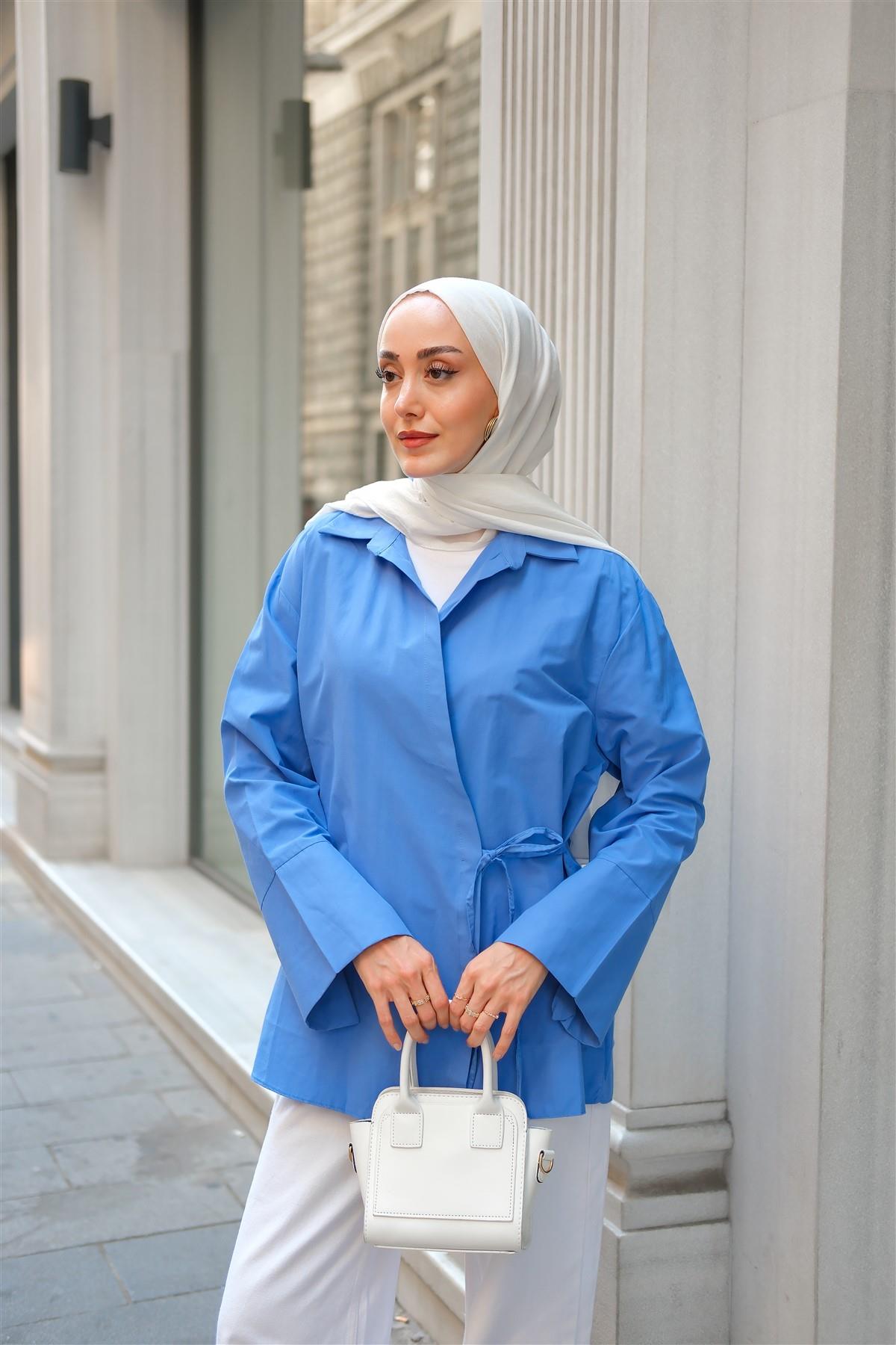 Yandan Bağlamalı Gömlek Mavi