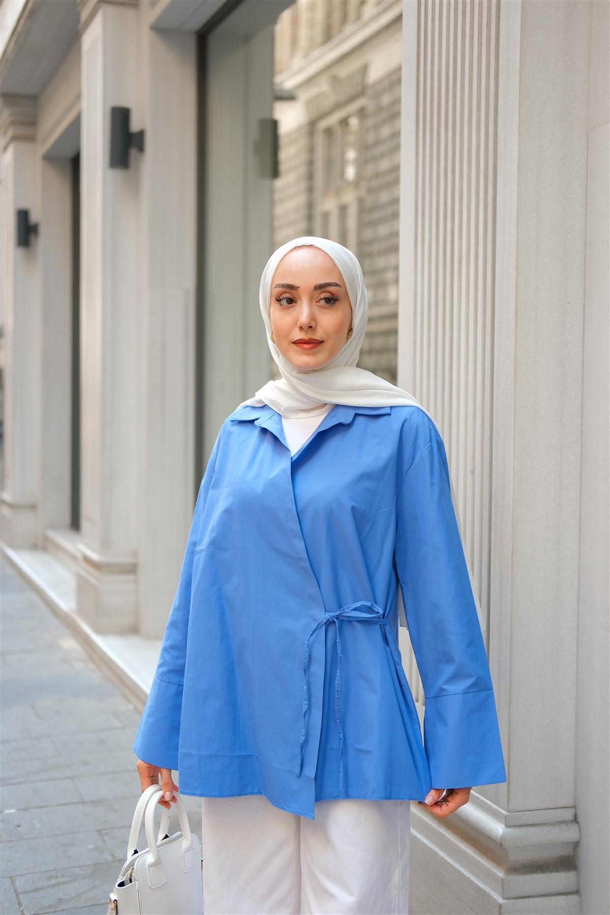 Yandan Bağlamalı Gömlek Mavi