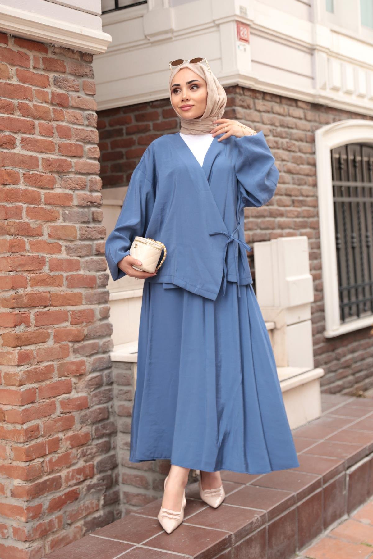 Yandan Bağlamalı Modal Takım İndigo Mavi