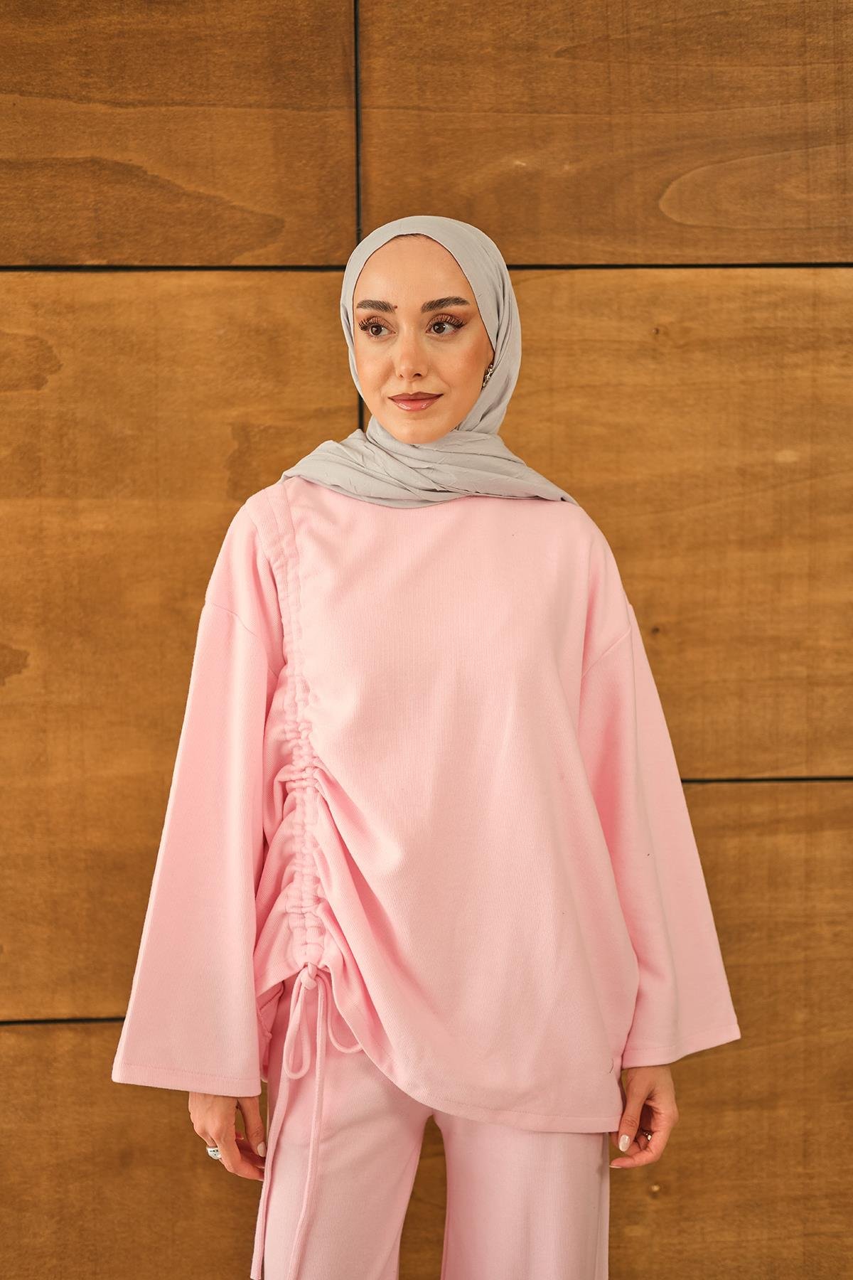 Yandan Biyeli İkili Takım Pembe