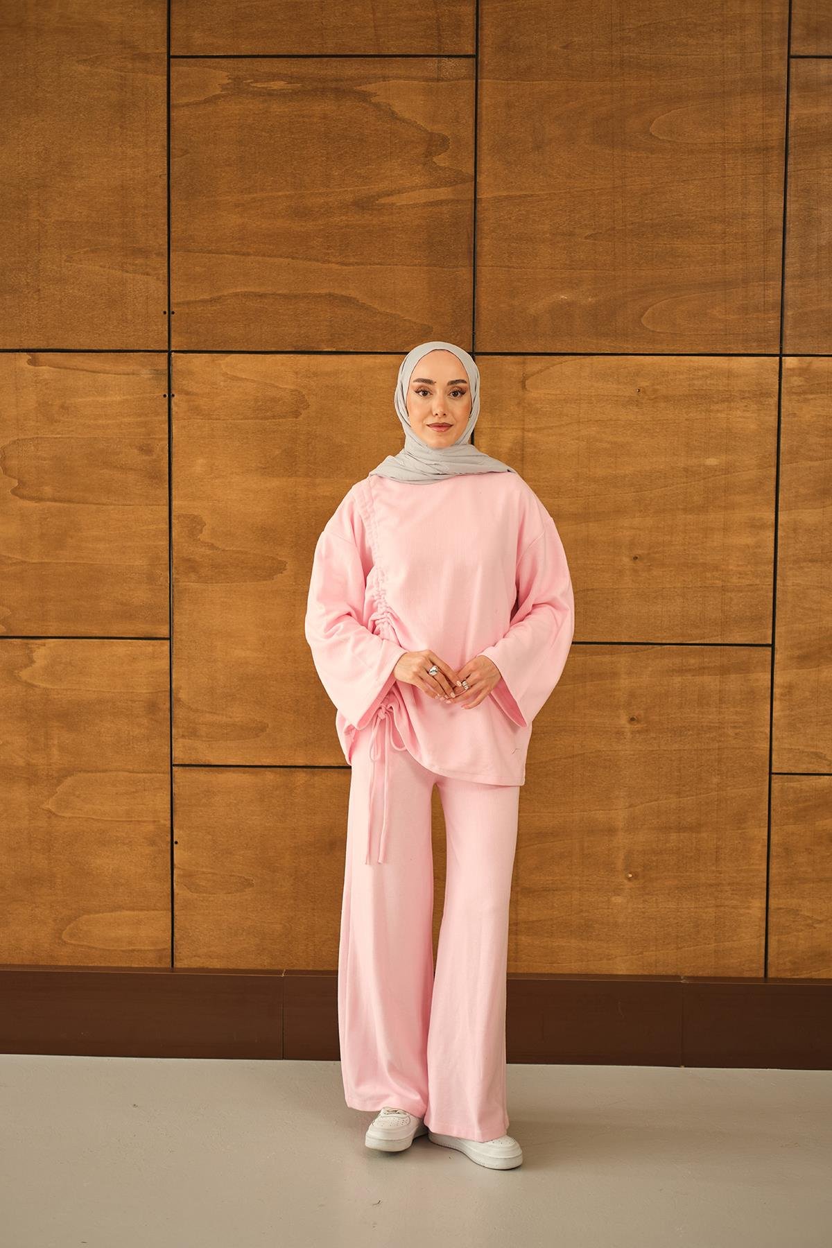 Yandan Biyeli İkili Takım Pembe