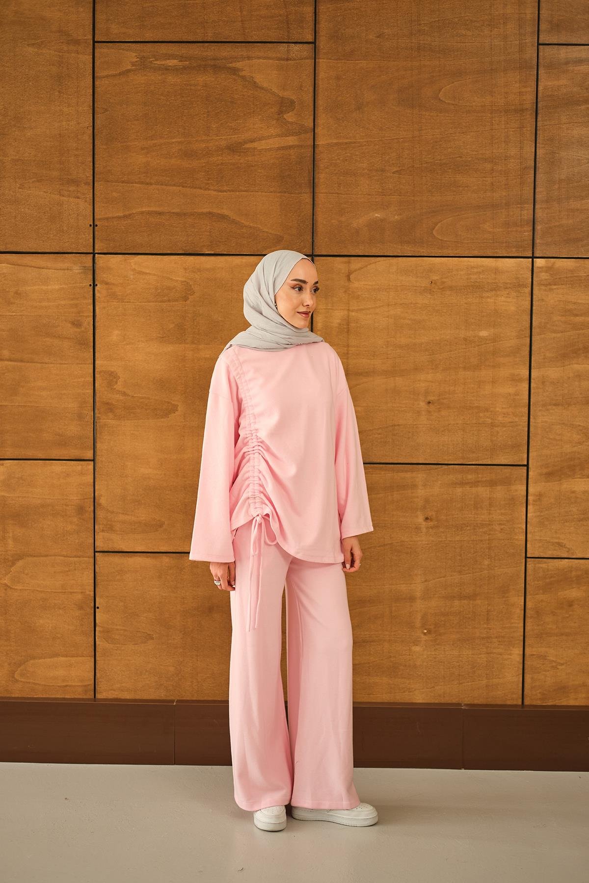 Yandan Biyeli İkili Takım Pembe