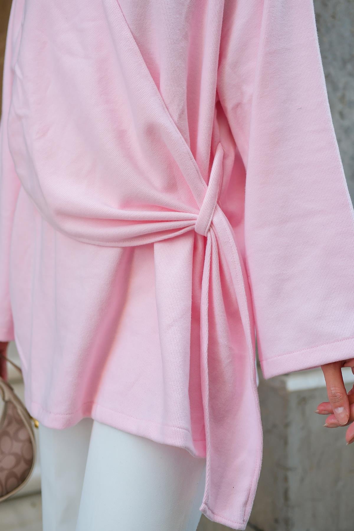 Yandan Şallı Tunik Pembe