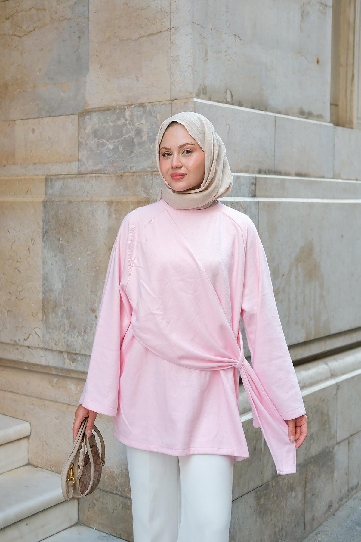 Yandan Şallı Tunik Pembe