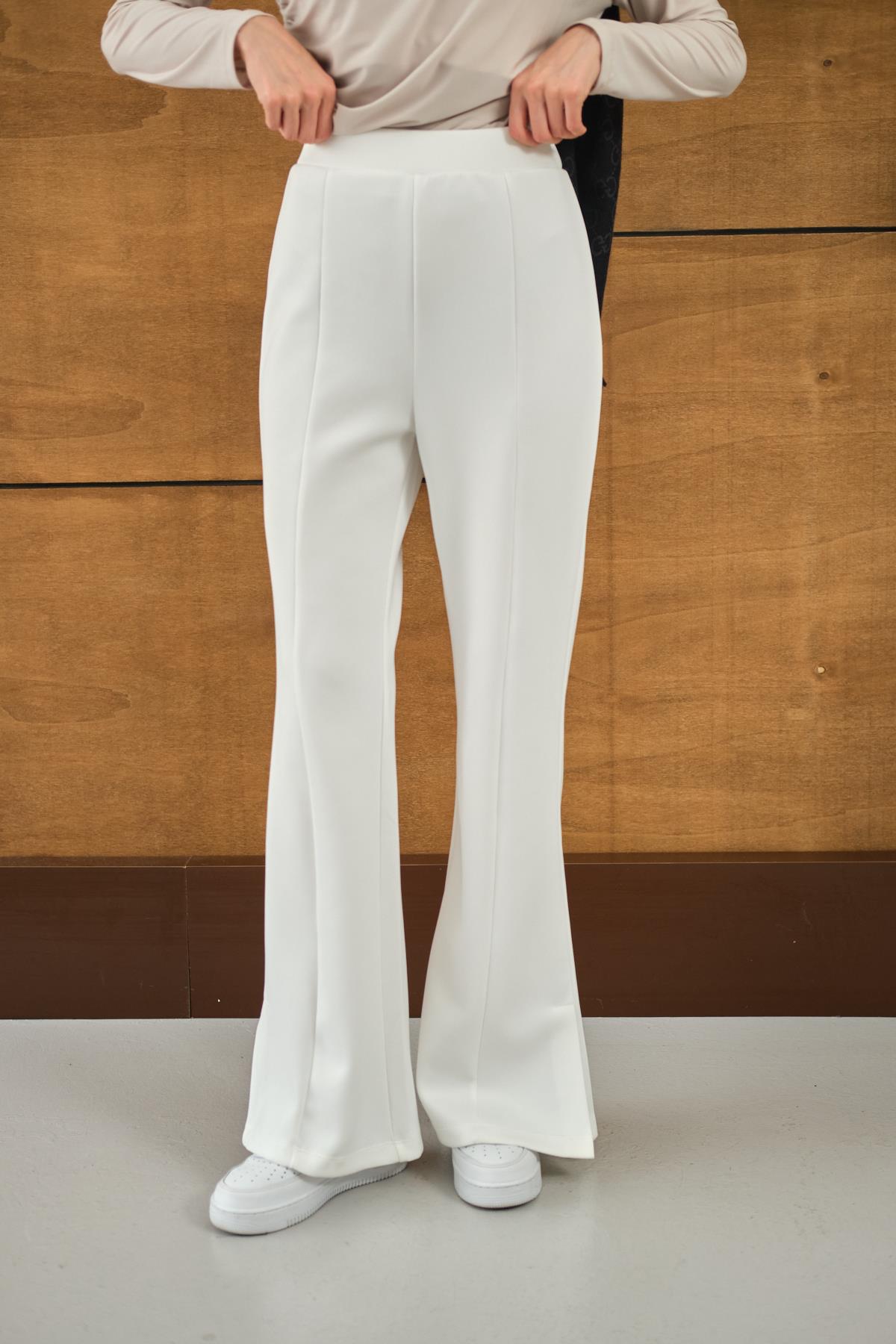 Yandan Yırtmaçlı Scuba Pantolon Beyaz