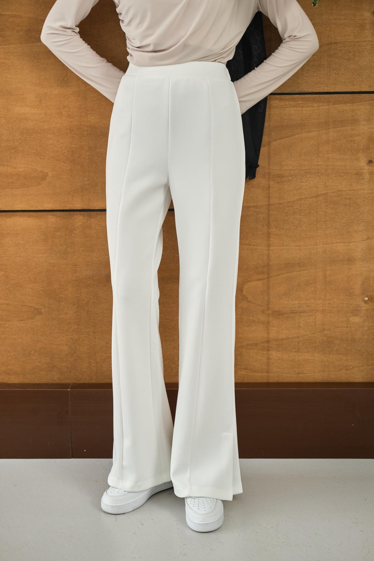 Yandan Yırtmaçlı Scuba Pantolon Beyaz