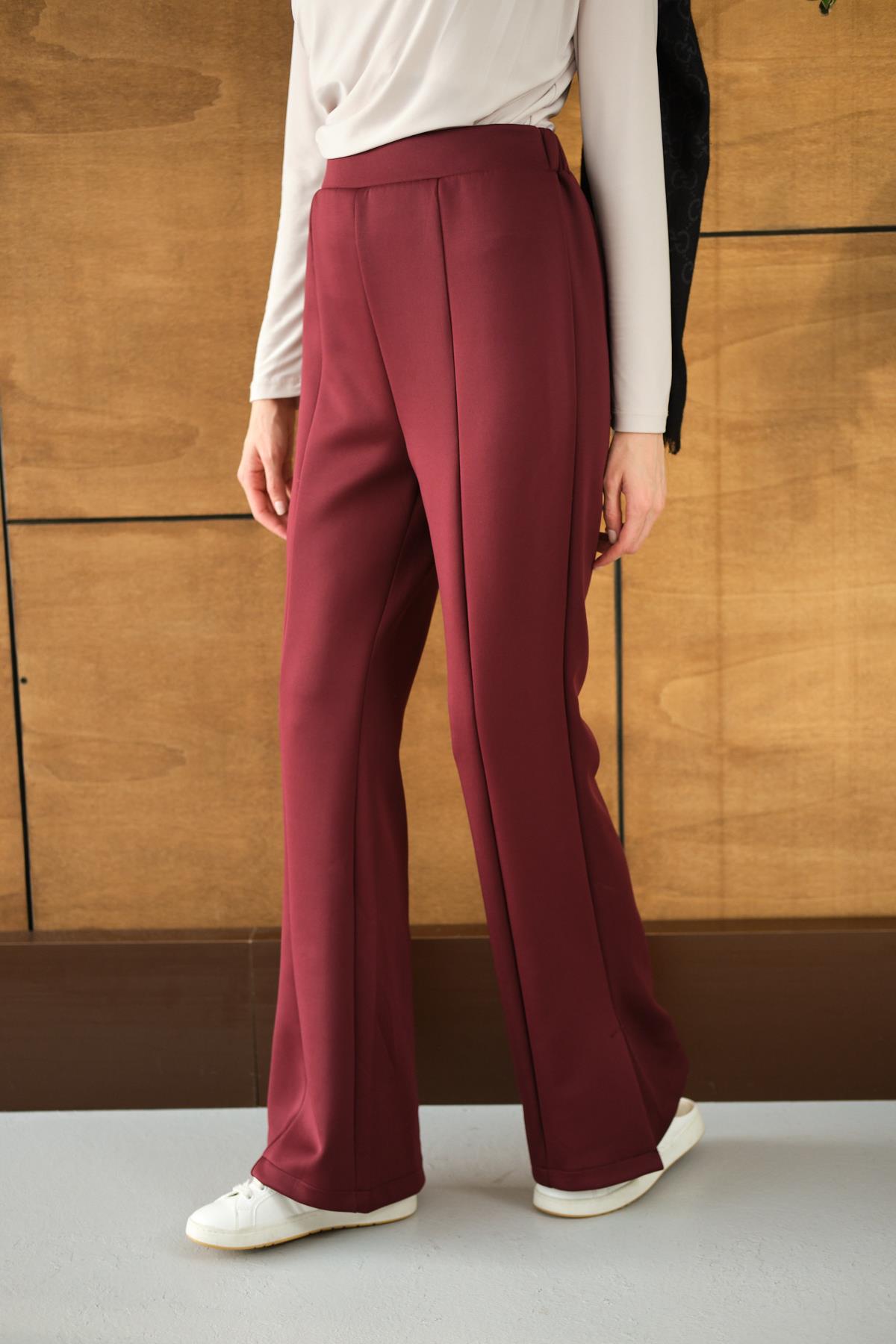 Yandan Yırtmaçlı Scuba Pantolon Bordo